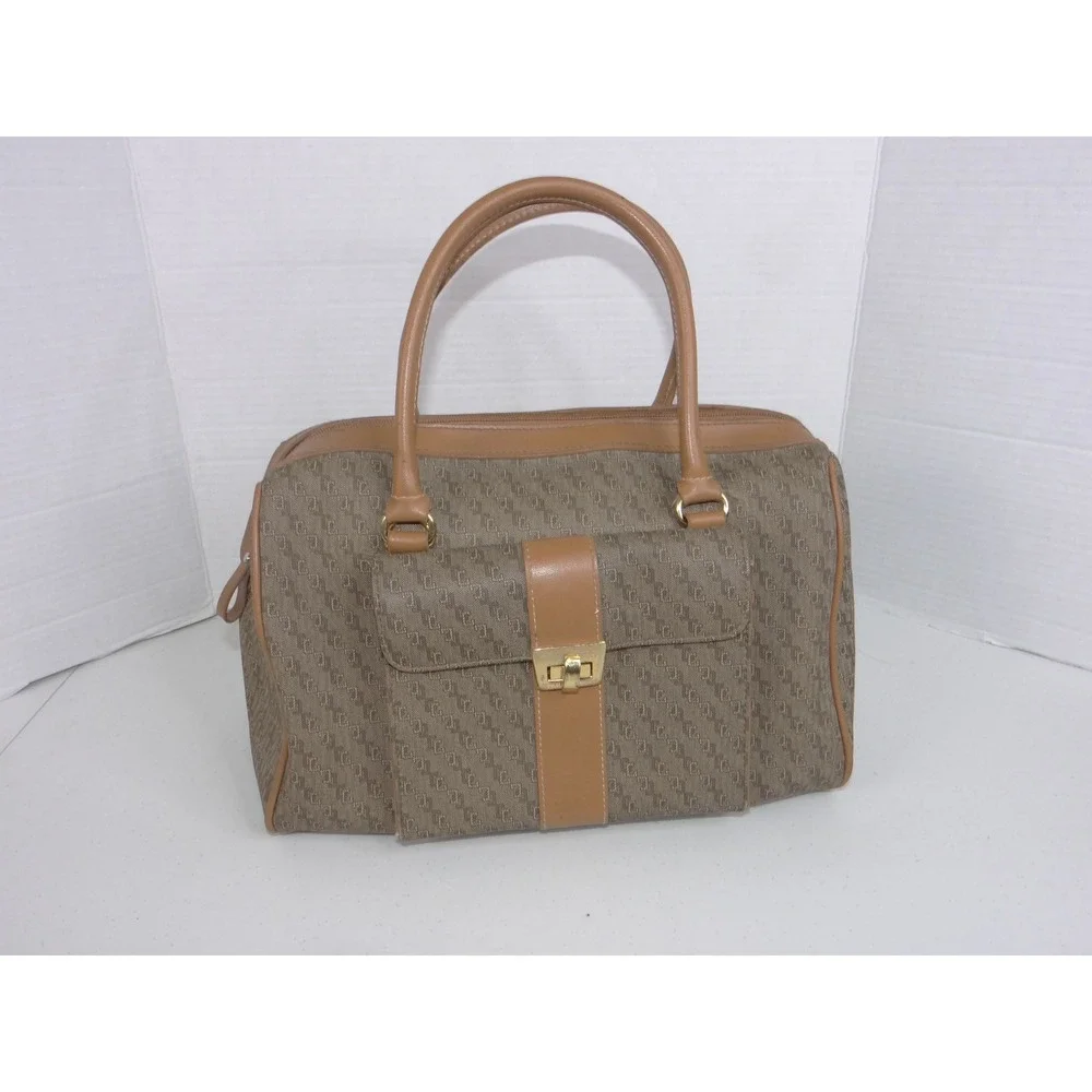 CL America Monogram Canvas Satchel Bag Brown Tan Front Organizer Pocket 3765